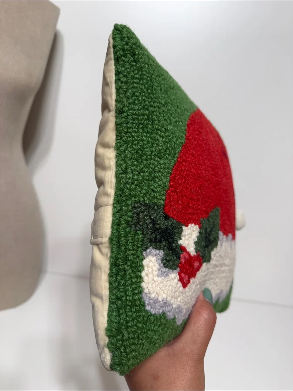 Santa Hat with Pom Pom Detail Wool Pillow